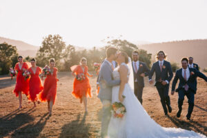 Professional videography wedding party sunset celebration outdoors