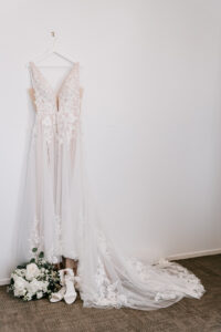 Professional videography photography and drone footage of wedding dress