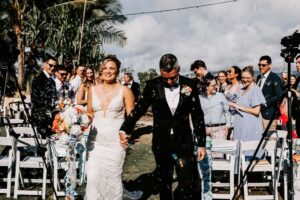 Professional videography, photography, and drone footage at a wedding ceremony outdoors