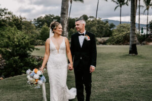 Professional videography capturing a couple's outdoor wedding moment