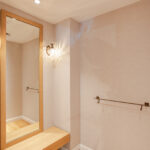 Professional videography empty room with large mirror and lighting