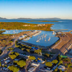 Professional videography photography drone footage of a marina