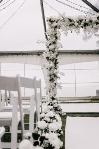 Professional videography wedding setup with elegant floral decor