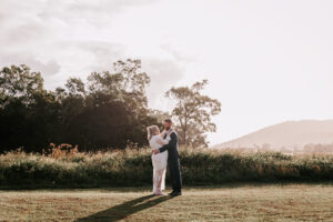 Professional videography wedding couple in scenic outdoor setting