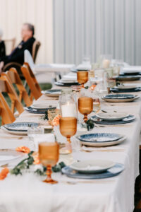 Professional videography, photography, and drone footage of elegant outdoor party table setup