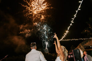 Professional videography captures wedding fireworks display
