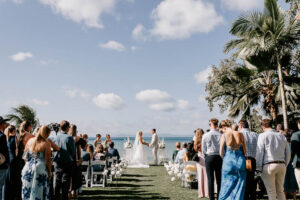 Professional videography photography and drone footage of outdoor wedding ceremony