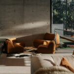 Professional videography cozy modern interior with lounge chairs