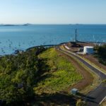 Professional videography coastal view bay and boats aerial shot