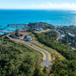 Professional videography capturing coastal drone view landscape