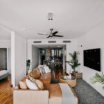 Open-plan living room at 208 Boathouse