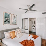 208 Boathouse bedroom with artwork and mirrored wardrobe
