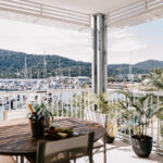 208 Boathouse balcony dining area overlooking the marina