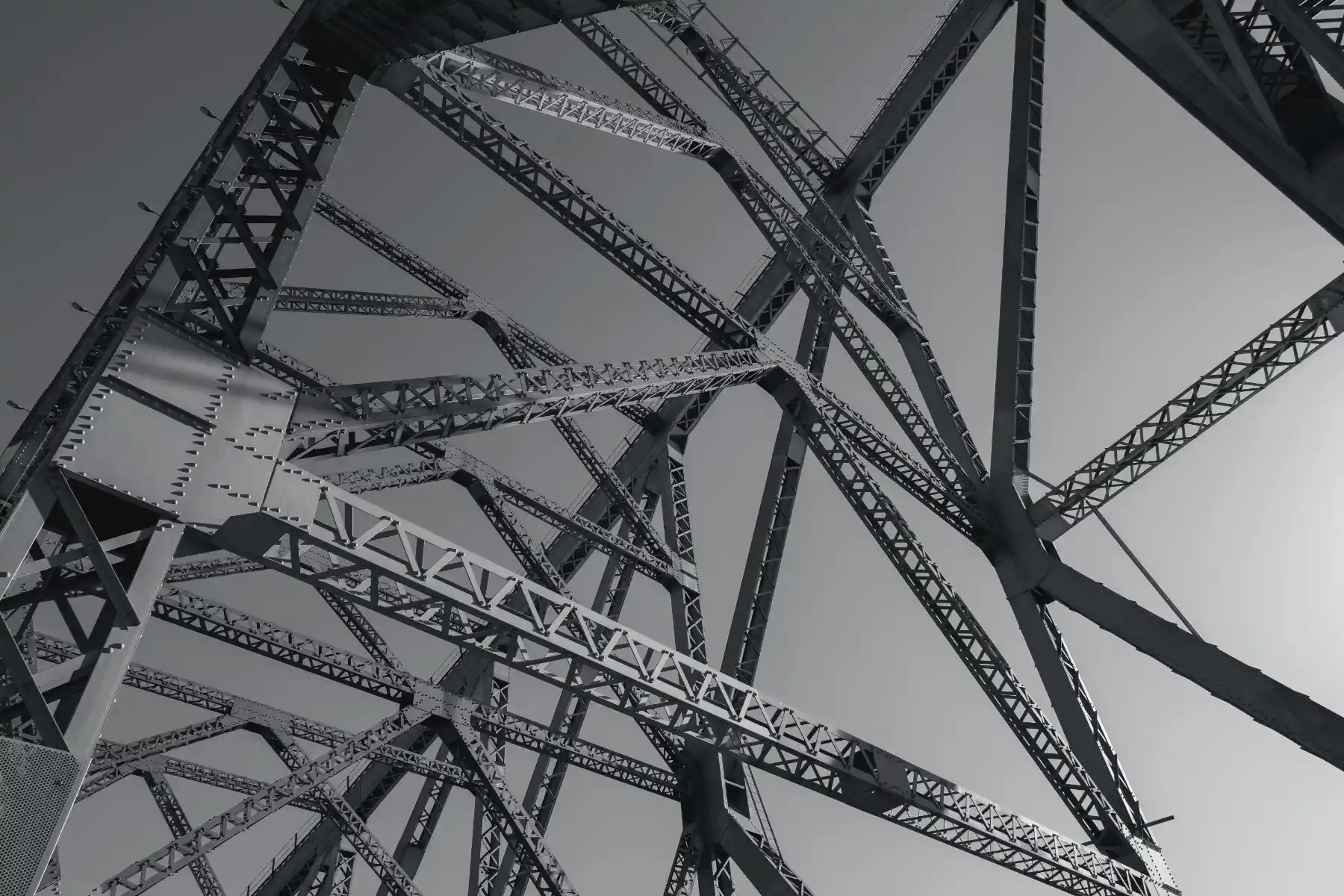 Black-and-white detail of the steel structure of Brisbane’s Story Bridge