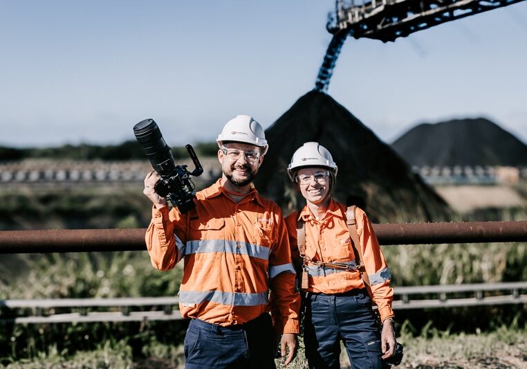 Pembroke BTS Th3rd Dimension Media-7 media team on mine site with hi vis